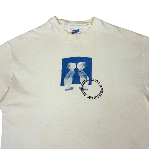 Vintage 1994 Euro Pride Amsterdam LGBTQ T Shirt Men's Medium Gay Baby Kiss